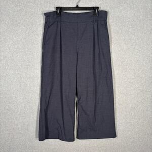H&M Pleated Pants 14 Navy Wide Leg Crop Pockets Stretch Pull On Academia Comfort